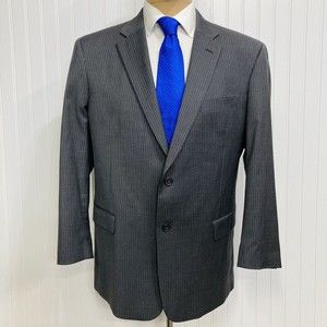 TOMMY HILFIGER Sport Coat Men 46 Jacket Silver Gray Wool Pinstripe Blazer 46R